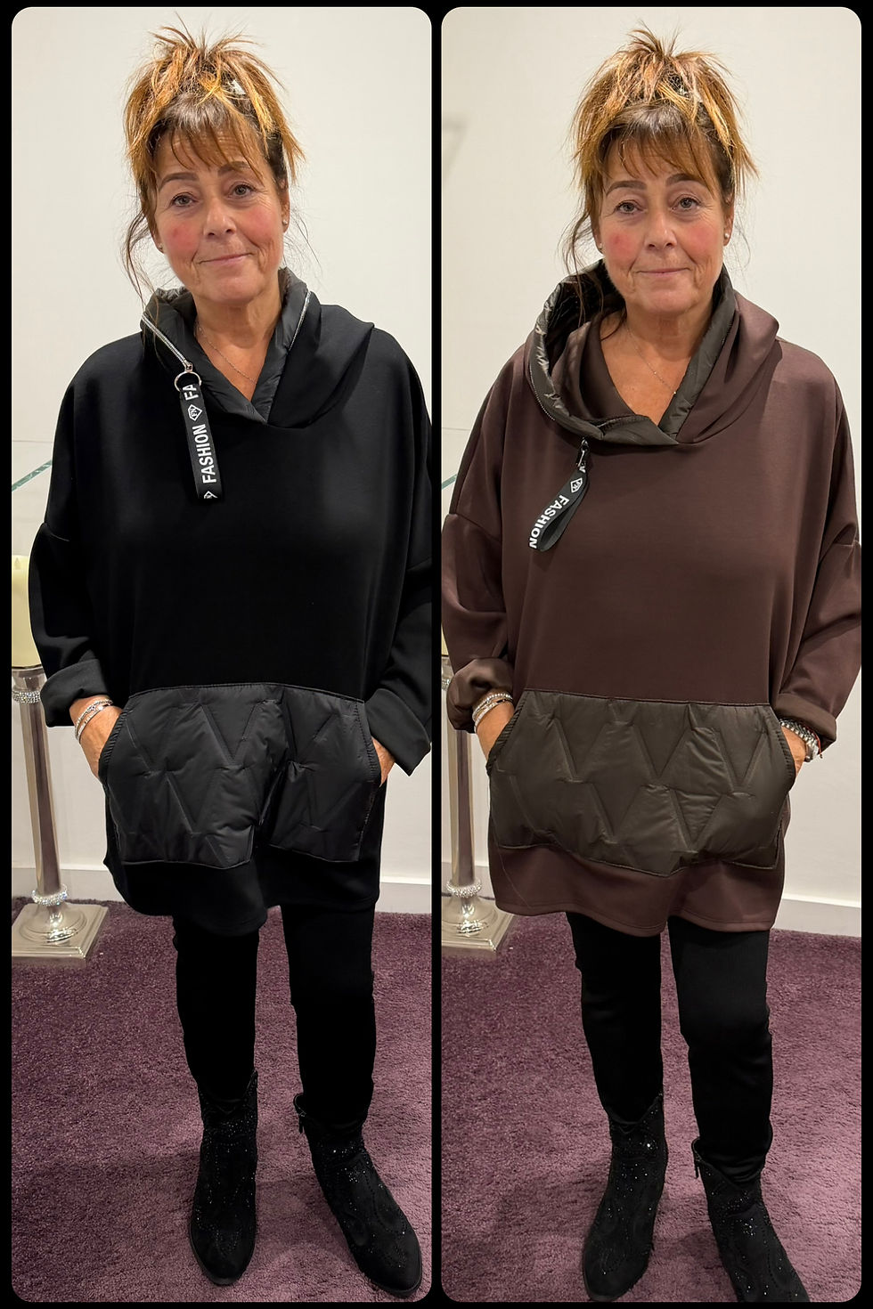 Thumbnail: Hooded Baggy Top With Quilted Pouch 