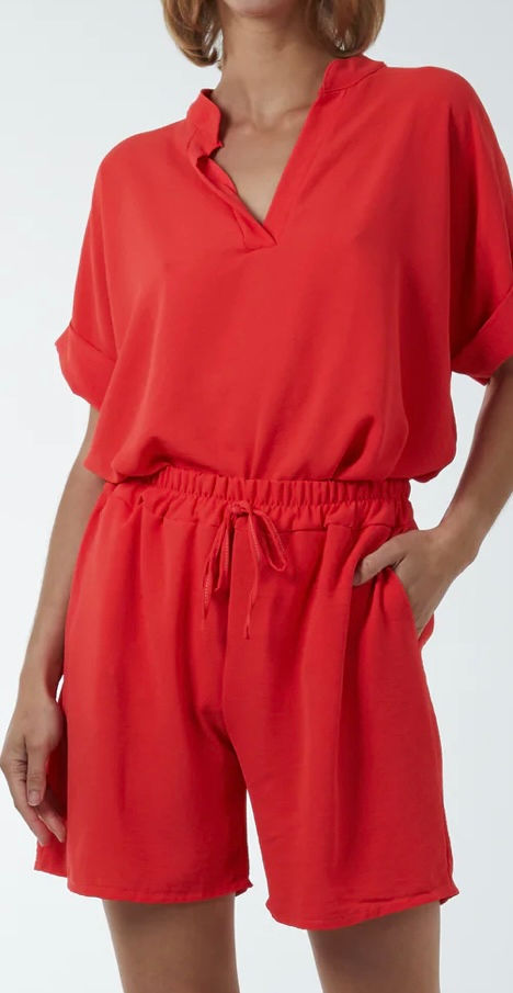 Thumbnail: 2 Piece V Neck Top & Shorts Set