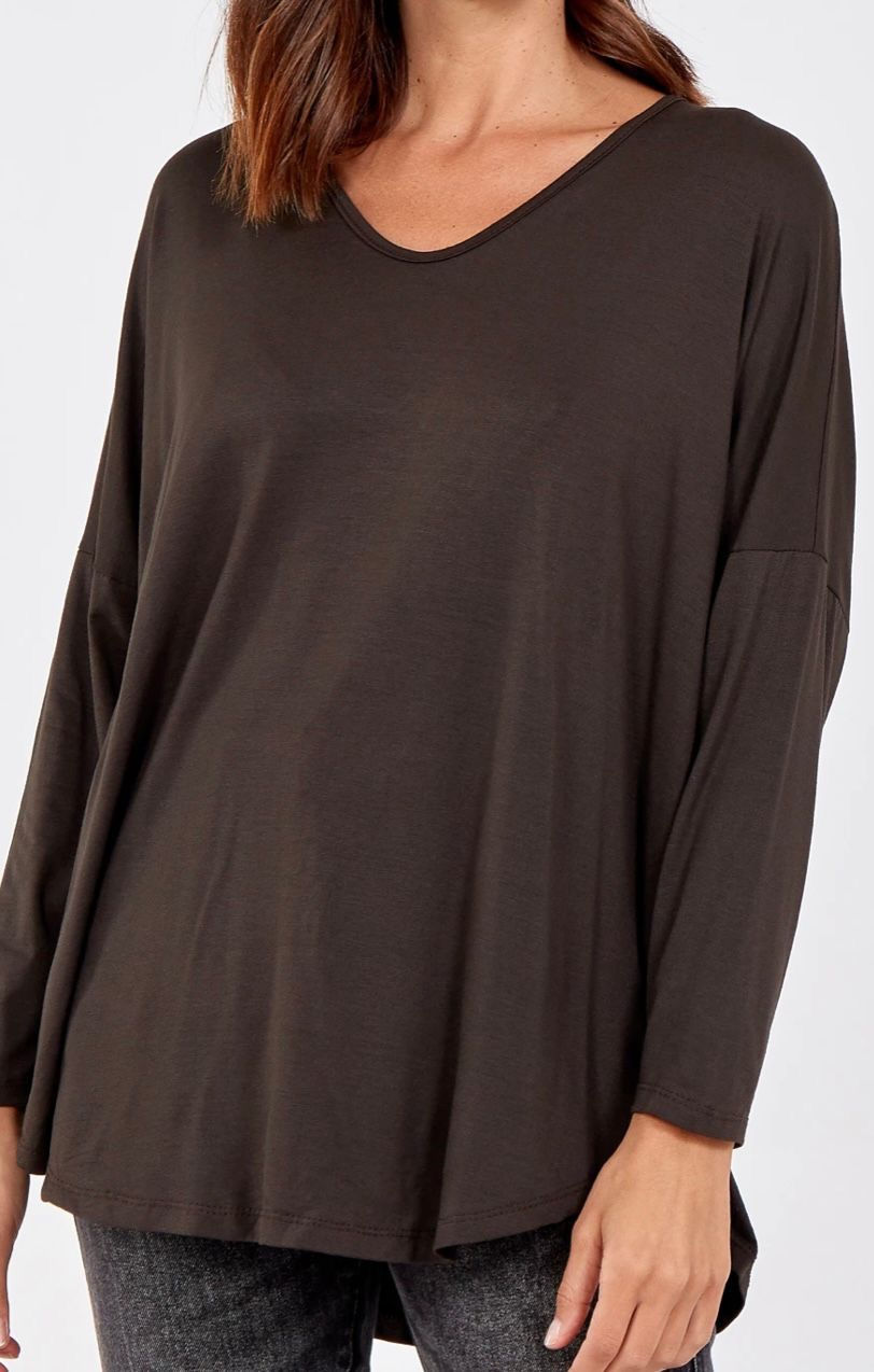 Thumbnail: Long Sleeve V Neck Loose T-Shirt 