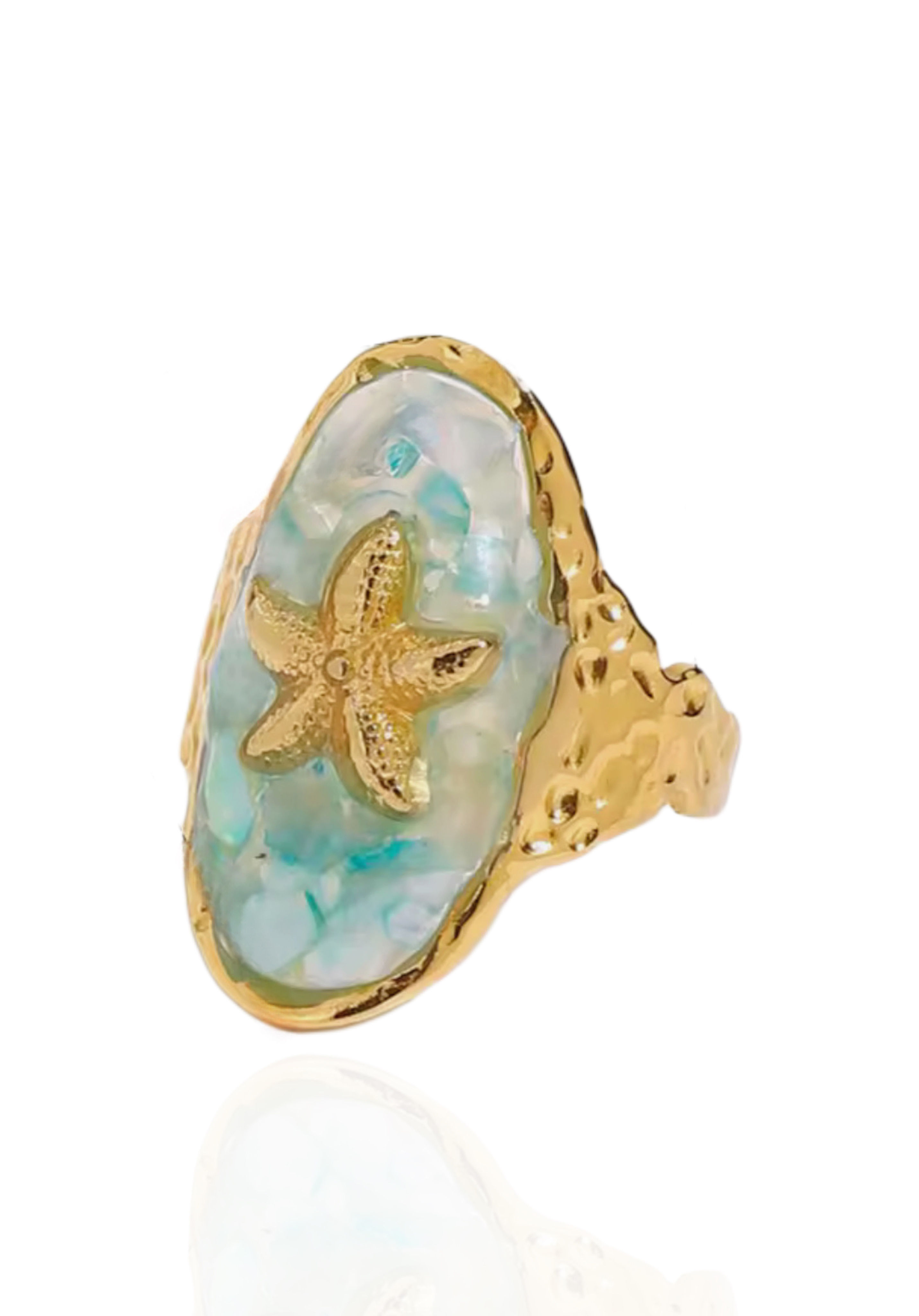 טבעת  כוכב ים תכלת | זהב 