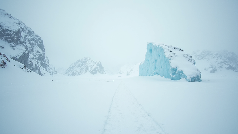 Wide angle view of a snowy Antarctic landscape