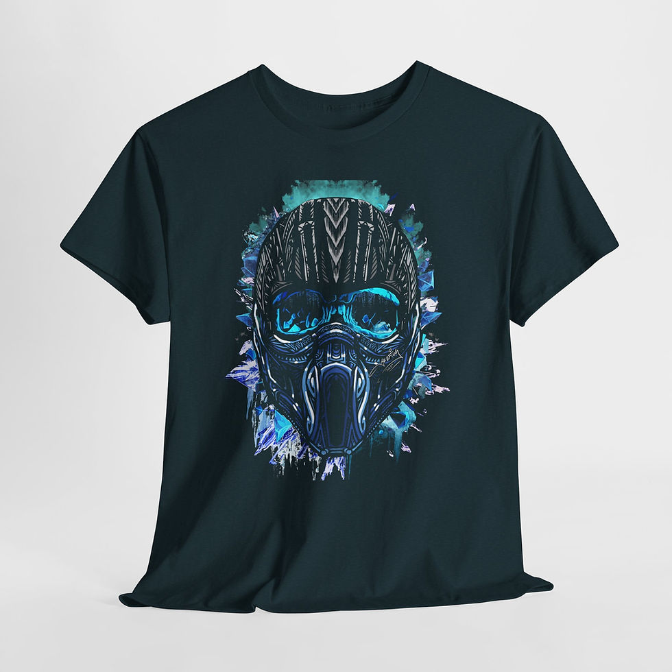 Thumbnail: Gas Mask Skull Tee — Blue Neon Post-Apocalyptic Graphic T-Shirt