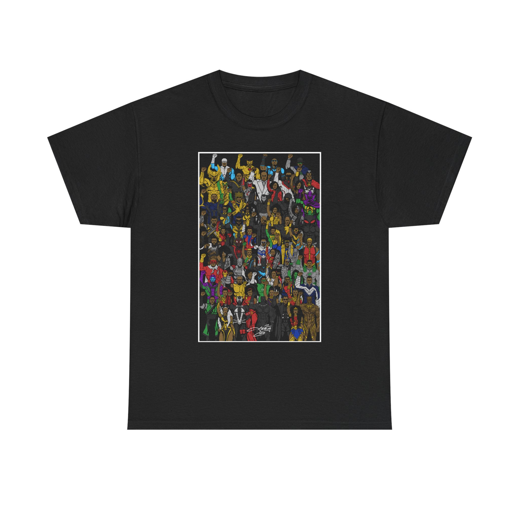 Black Superhero CrowdGraphic Tee — Vibrant T-Shirt