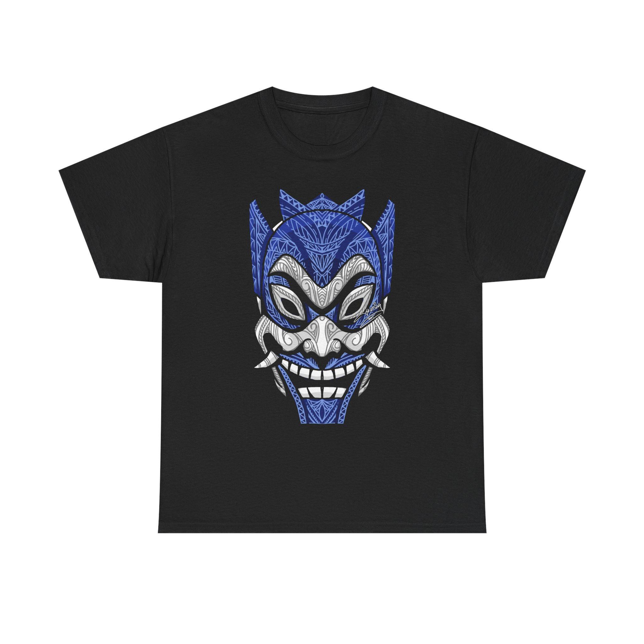 Blue Oni Demon Mask T-Shirt — Japanese Tattoo Style Graphic Tee