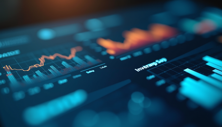 Eye-level view of a detailed business dashboard showing key performance indicators