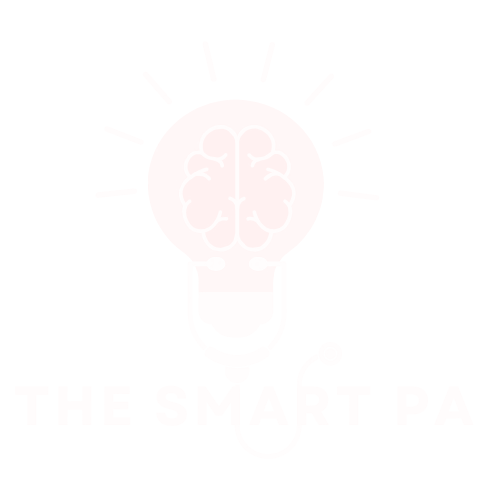 The Smart PA logo with light bulb and brain illustration on black background