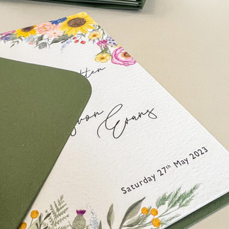 sunflowers and bright watercolour painted floral wedding invites