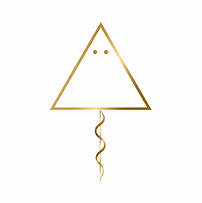 An image of the Sonn Su Reiki logo. It's a triange with a line and wavy line descending from th bottom of the triangle. There are two dots at the top of the triangle.