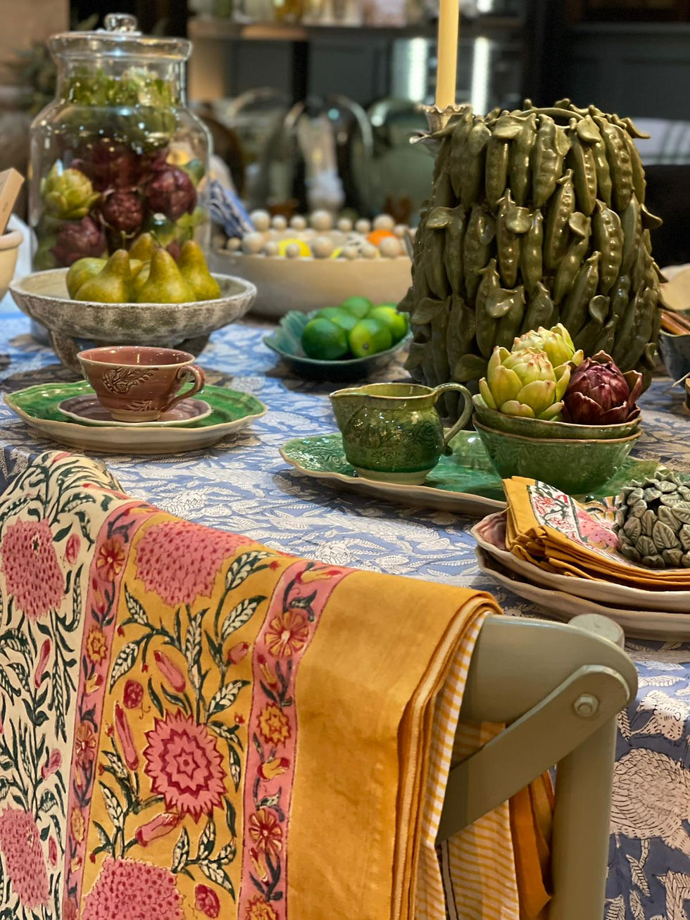 Thumbnail: Blue Birds Block Printed Tablecloth