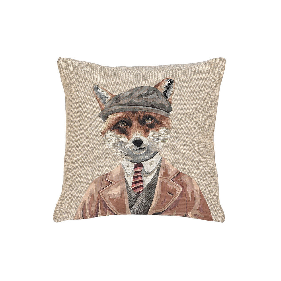 Tapestry Cushion Mr Fox Made in Oxford for The Flying Fox at Claydon Estate Buckinghamshire