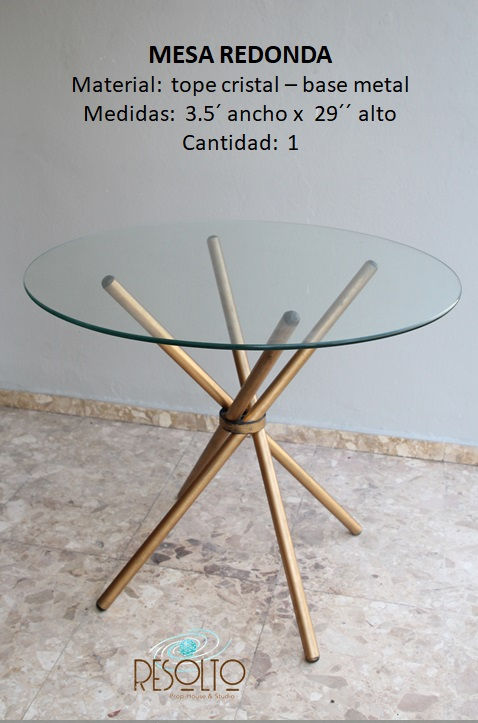MESA REDONDA TOPE CRISTAL BASE METAL