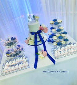Navy and silver dessert table