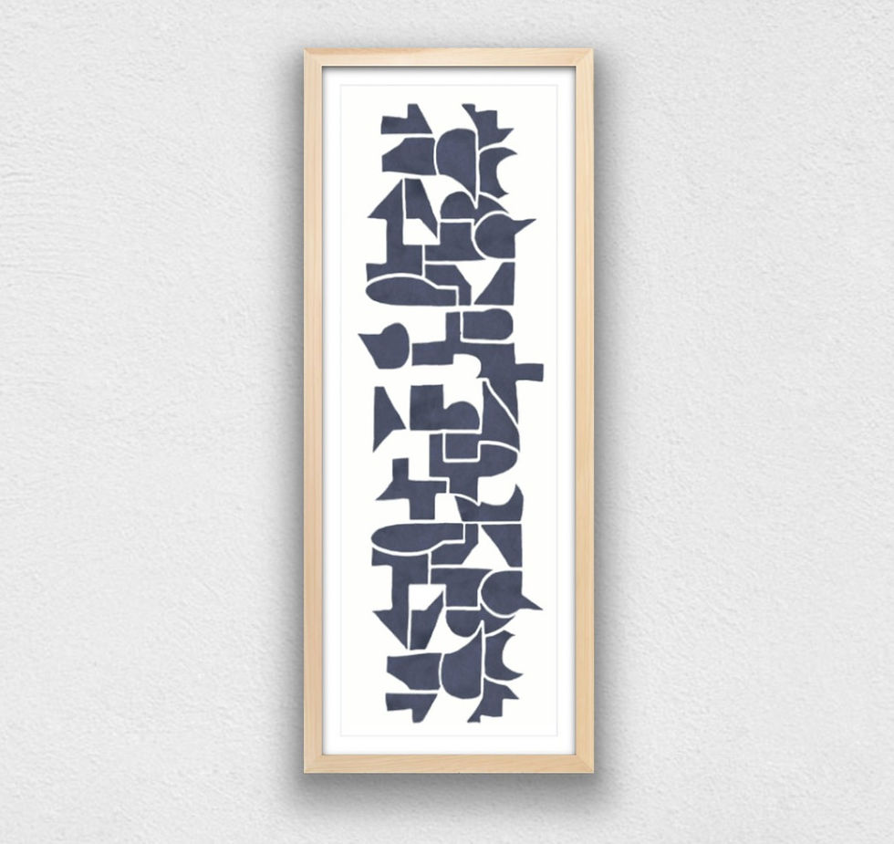 Tall Narrow Framed Abstract Art Print, 12x36 inch, navy StillMovingArt