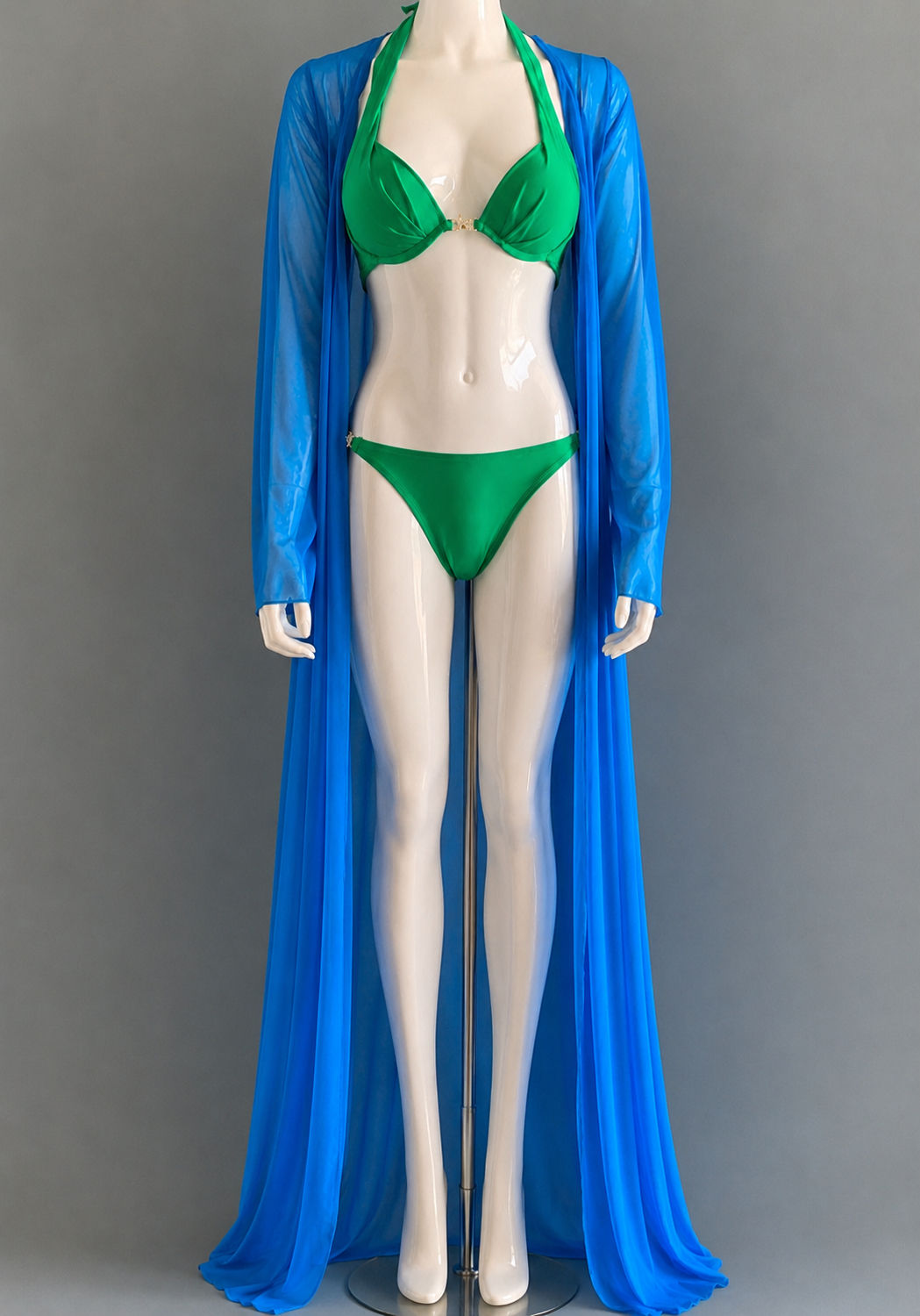 Mesh Open Front Long Sleeve Robe
