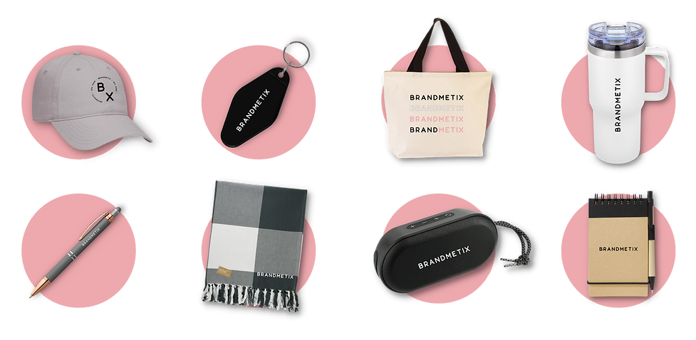 Image of examples of the customized goods people can create with Brandmetix.