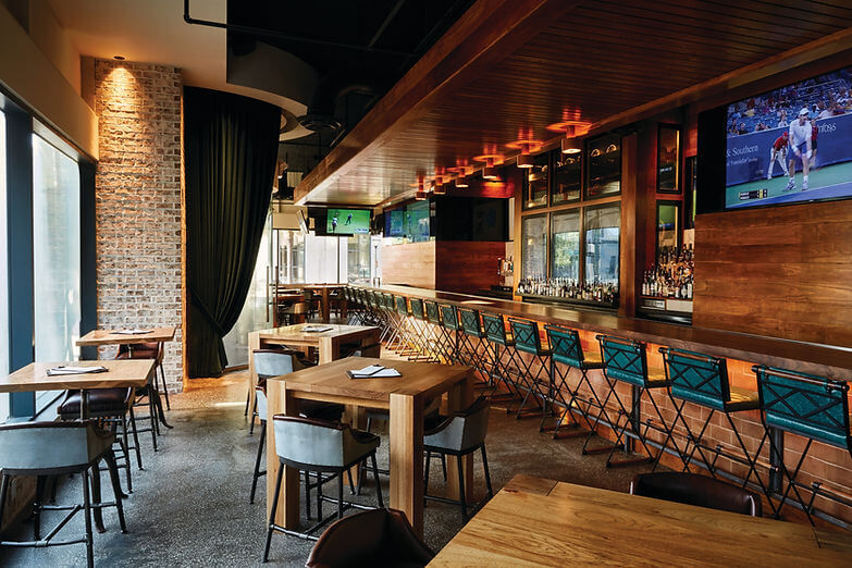 wooden bar with tv
