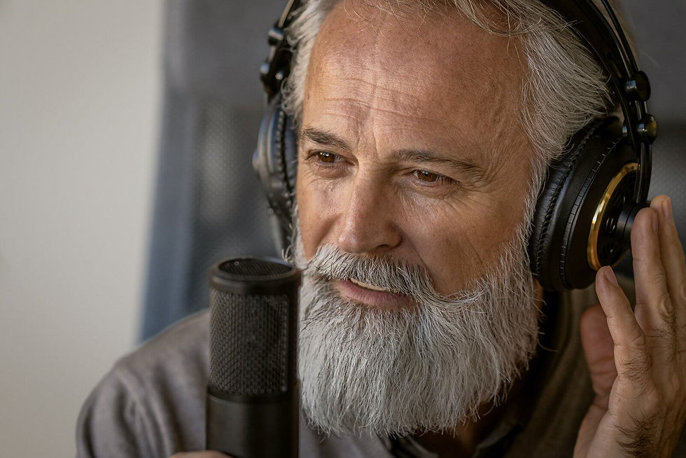elderly man with headset on