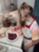 girl baking heart shape dessert