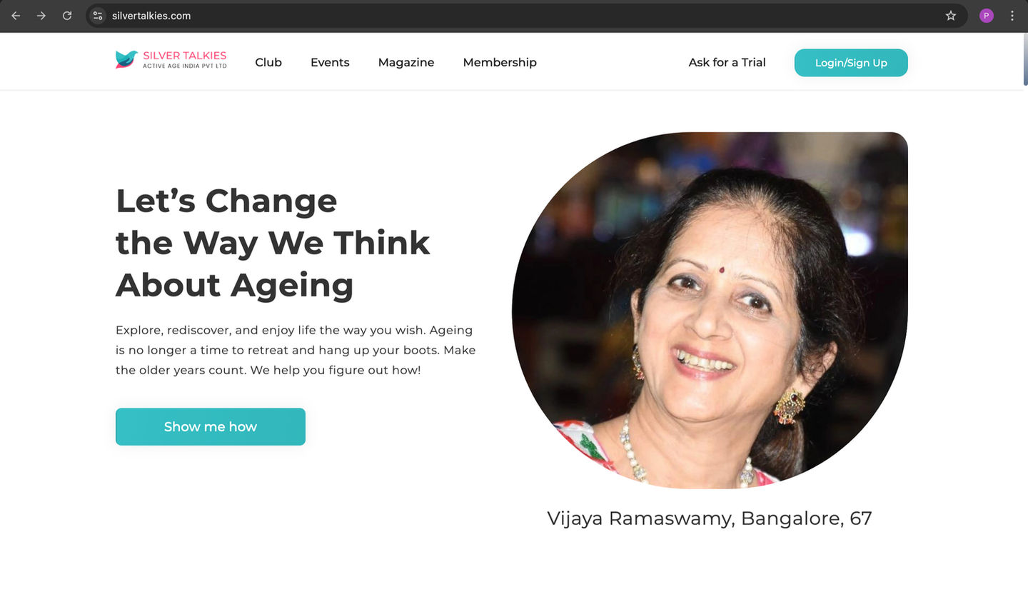 Silver Talkies home page interface showcasing community, events, and resources for active aging.