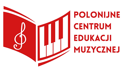 Book with piano keyboard and Polonijne Centrum Edukacji Muzycznej name
