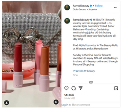 Harrods Beauty Instagram caption