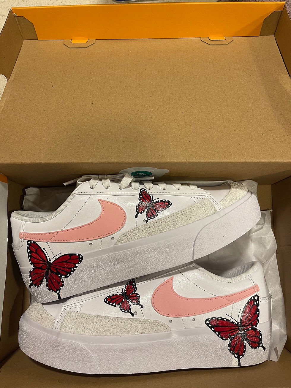 Thumbnail: Customizable Red Hand Painted Butterflies Custom shoes