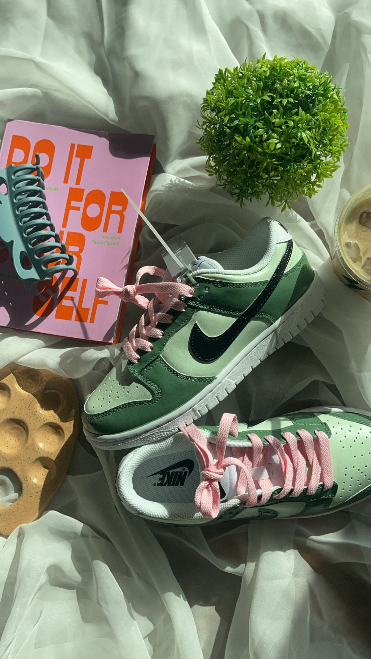 Green With Pink Laces Custom Jordans