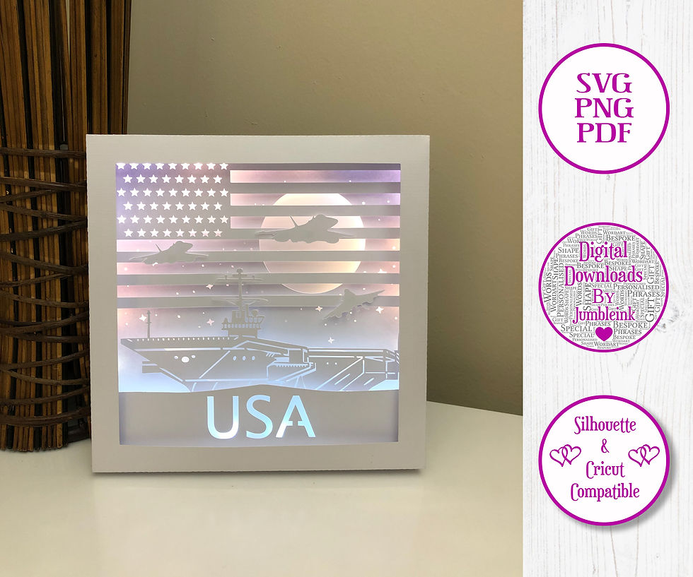 Thumbnail: USA Aircraft Carrier - Square 3D Paper Cut Template Light Box SVG