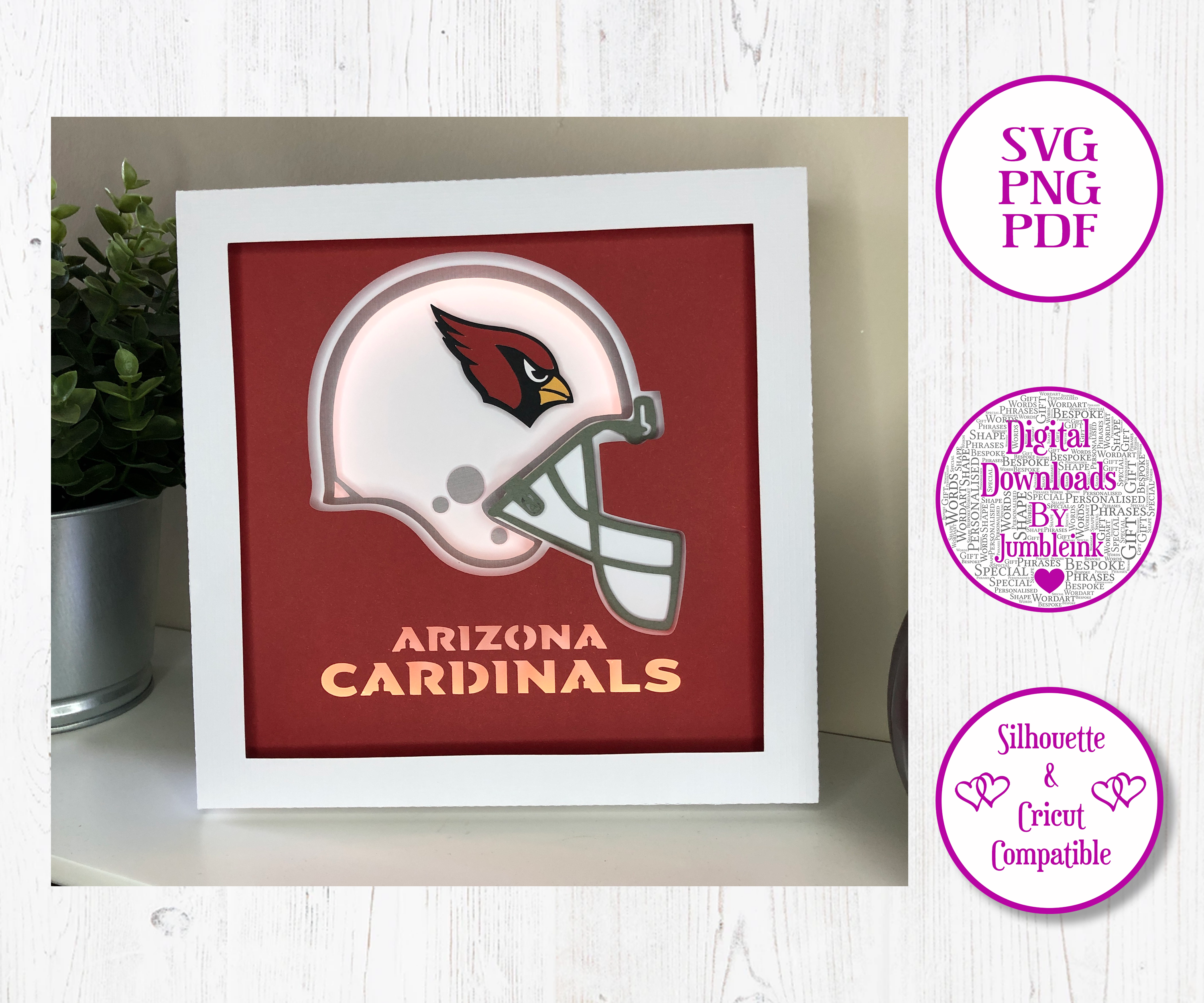 Arizona Cardinals Football - Square 3D Paper Cut Shadow Box