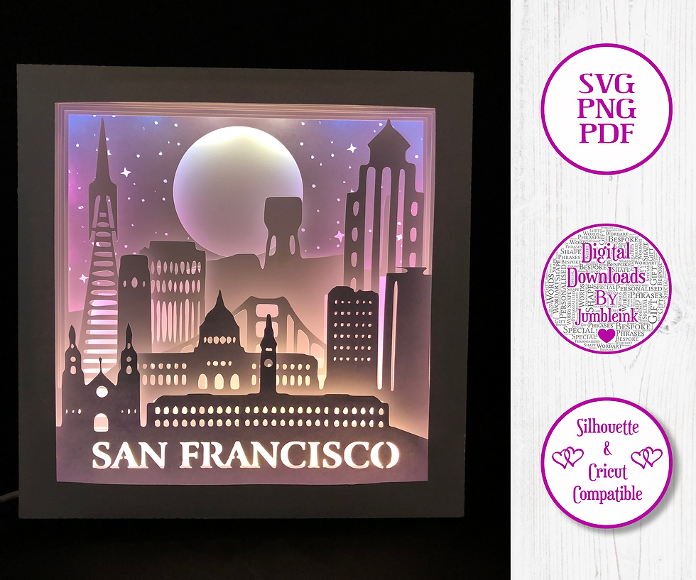 San Francisco Skyline - 3D Paper Cut Template Light Box SVG