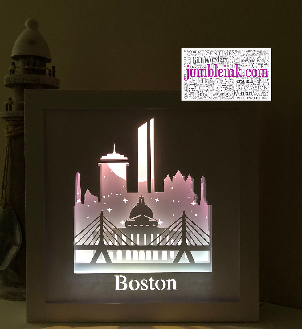 Thumbnail: €5.50 - Boston Skyline - 3D Paper Cut Template Light Box SVG