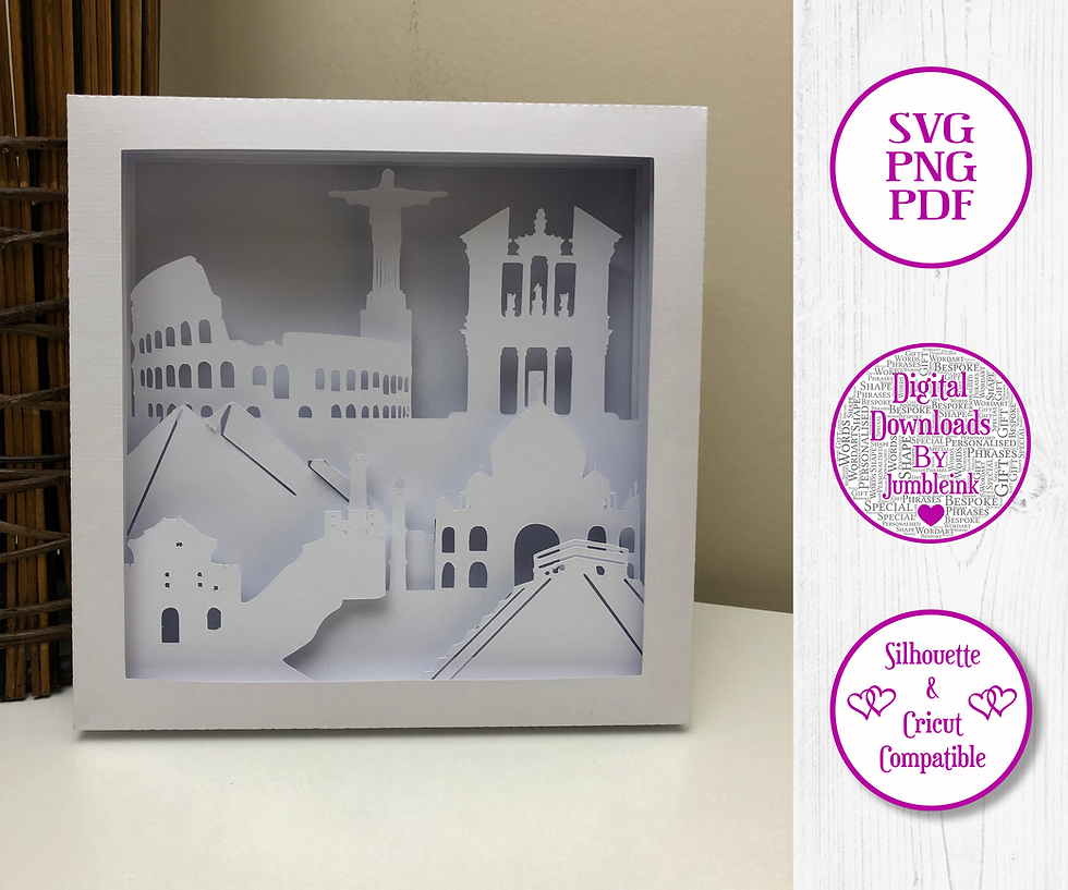 Thumbnail: Wonders of the World - 3D Paper Cut Template Light Box SVG