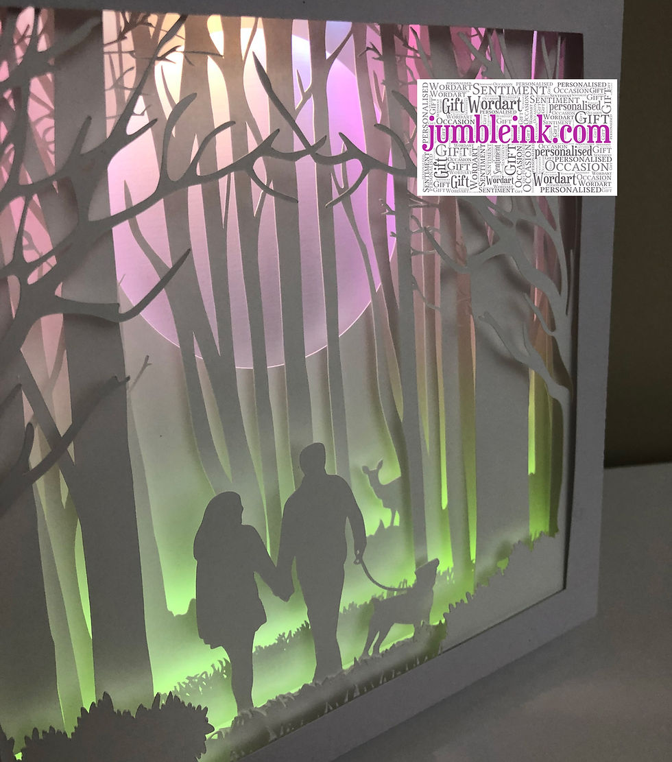 Thumbnail: €5.50 - Couple in the Woods & Dog - 3D Paper Cut Template Light Box SVG