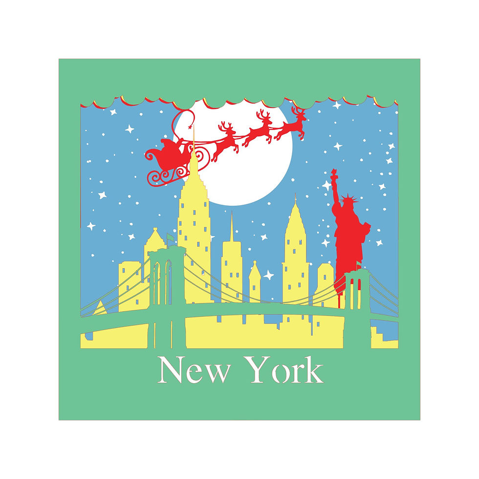 Thumbnail: €5.50 - Santa over New York - 3D Paper Cut Template Light Box SVG