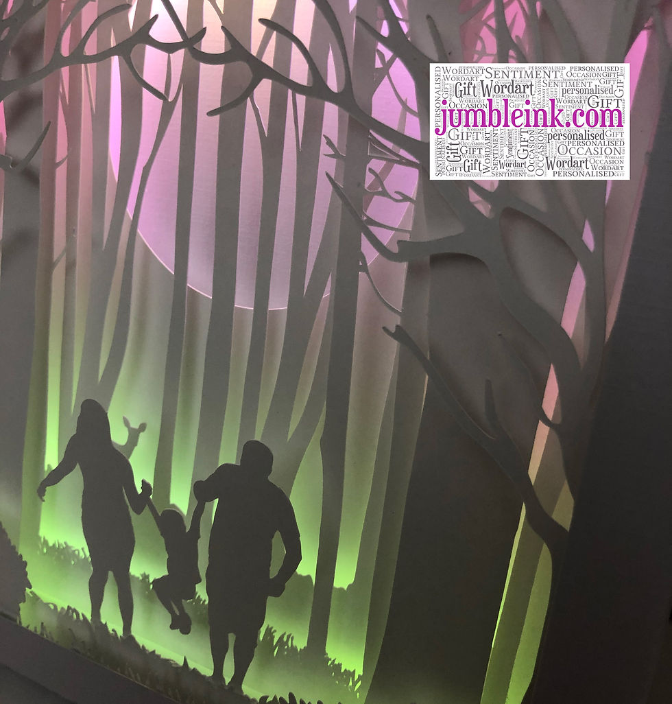 Thumbnail: €5.50 - Family in the Woods Swing - 3D Paper Cut Template Light Box SVG