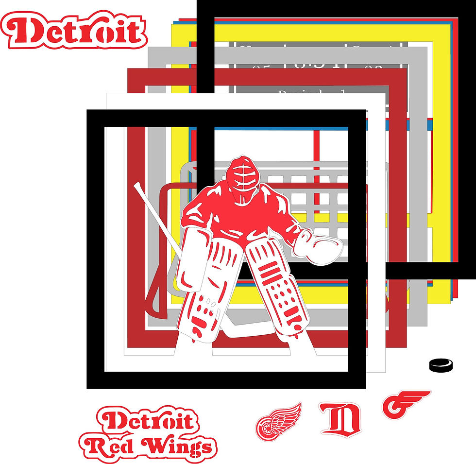 Thumbnail: Detroit Red Wings Ice Hockey - Square 3D Paper Cut Template Light Box