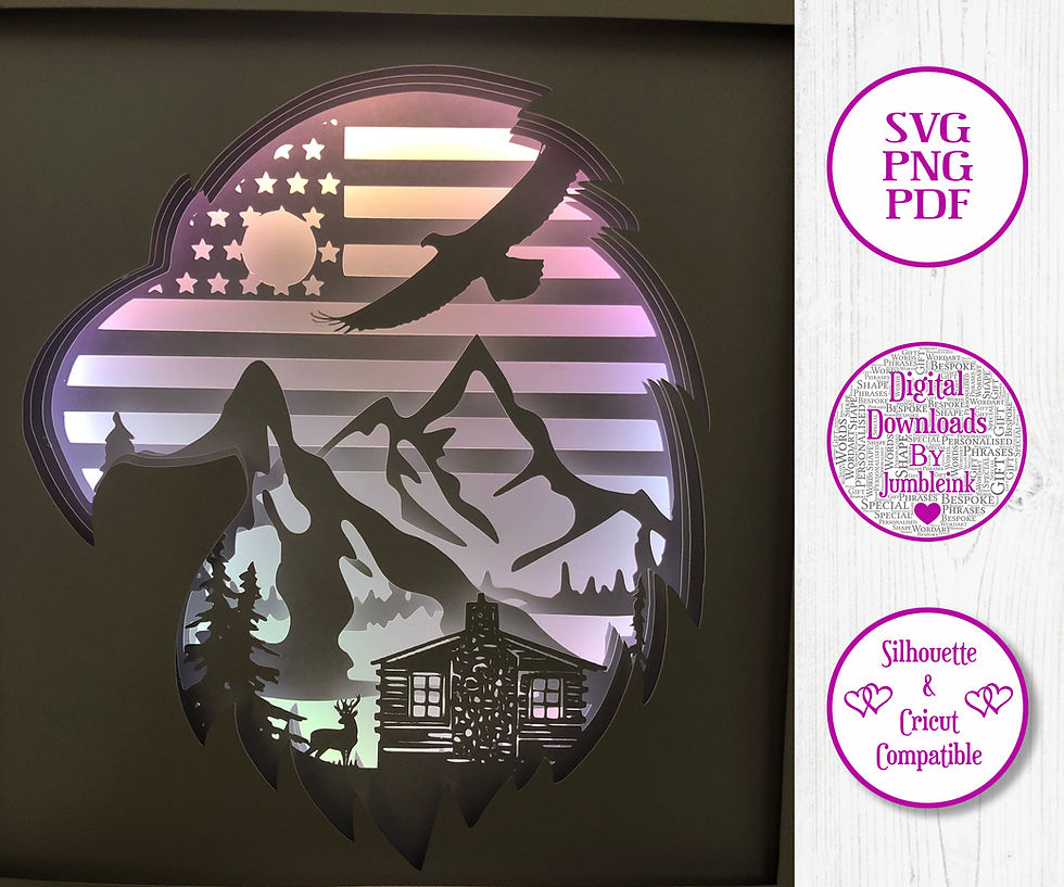 Thumbnail: American Eagle - Square 3D Paper Cut Template Light Box SVG