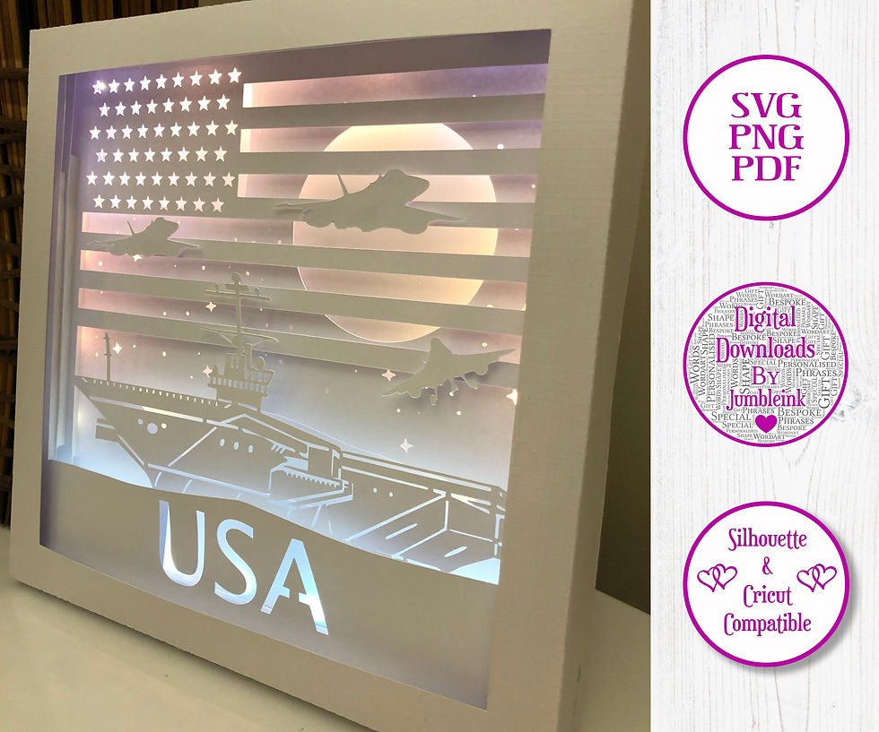 Thumbnail: USA Aircraft Carrier - Square 3D Paper Cut Template Light Box SVG