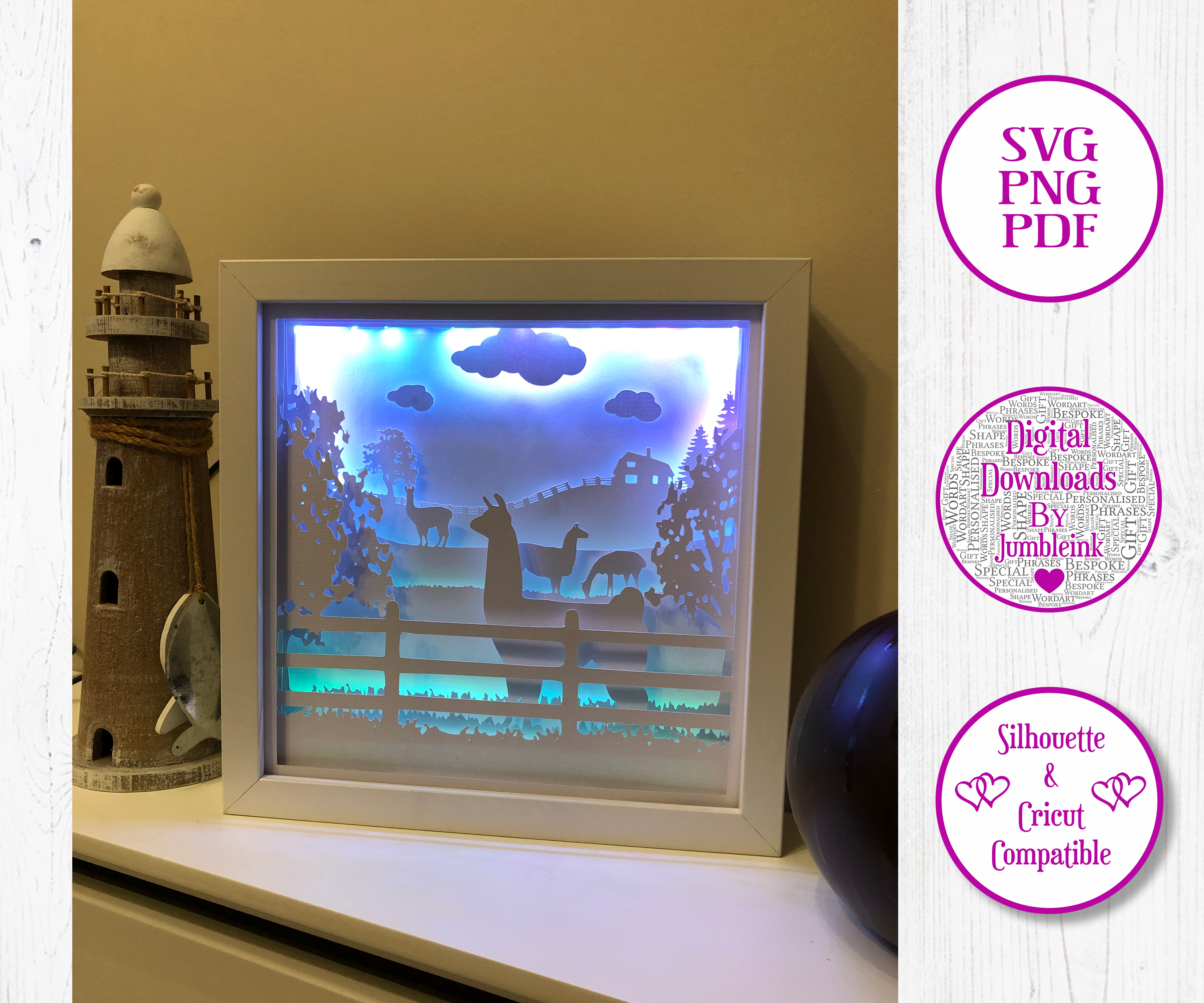 Llama - 3D Paper Cut Template Light Box SVG