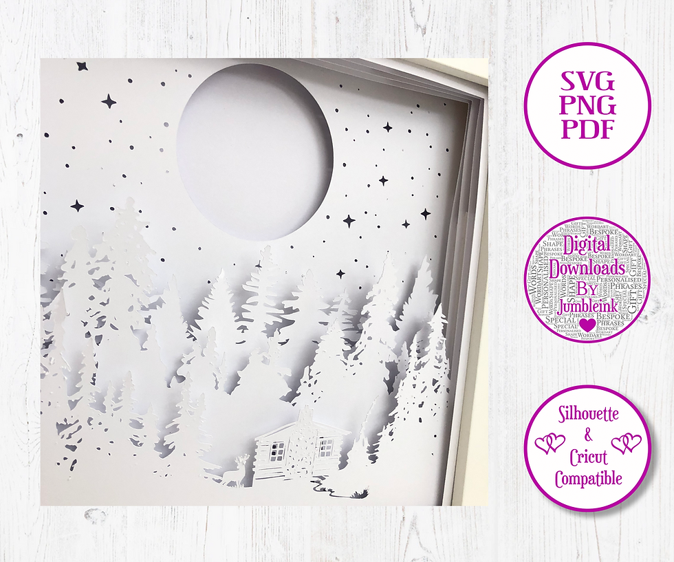Thumbnail: €5.50 - Forest Cabin - 3D Paper Cut Template Light Box SVG