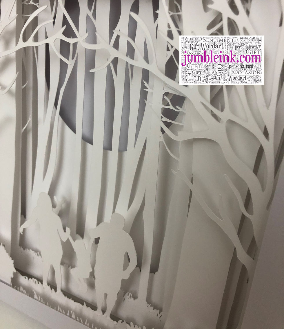Thumbnail: €5.50 - Family in the Woods Swing - 3D Paper Cut Template Light Box SVG