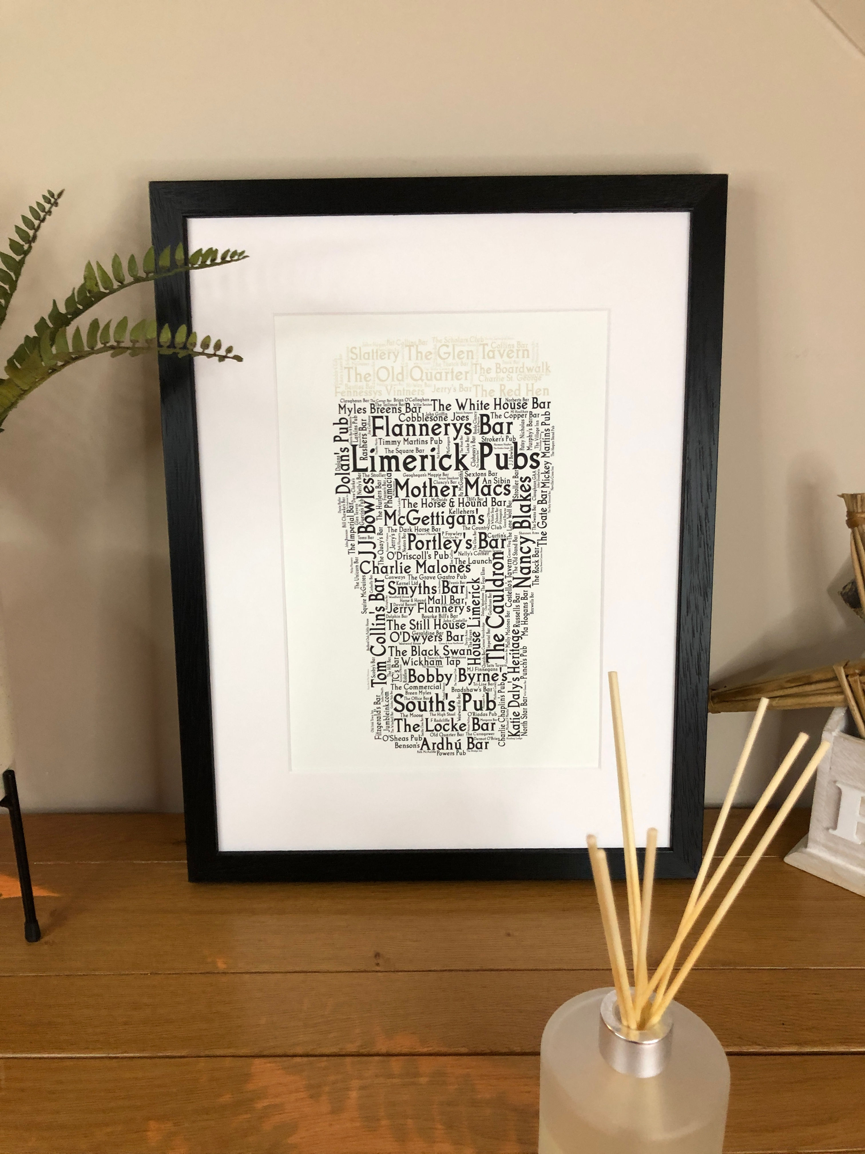 Pint of Limerick Pubs County Pubs of Ireland Irish Themed Poster Irish Print with all the well known pubs in your county