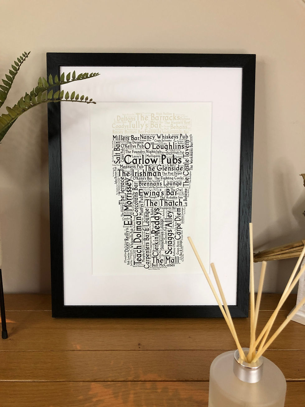 Pint of Carlow Pubs County Pubs of Ireland Irish Themed Poster Irish Print with all the well known pubs in your county