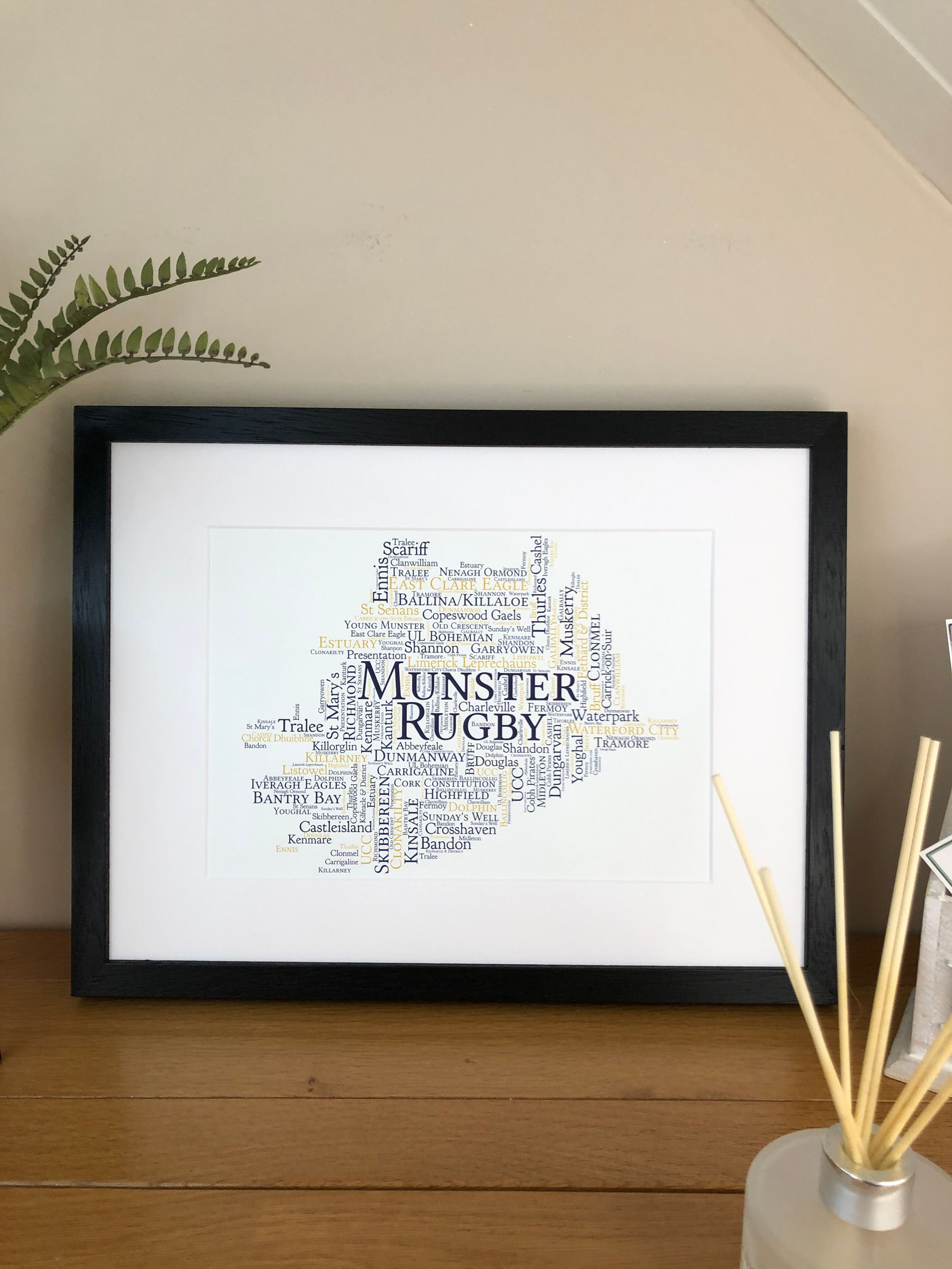 Munster Rugby Clubs With Logo Map Irish Themed Poster Irish Print by Ireland With Love Wall Art