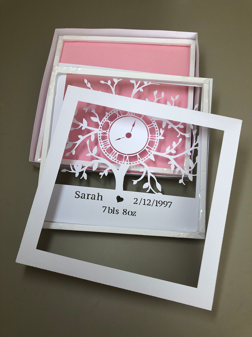 Thumbnail: Clock Tree Personalisable - 3D Paper Cut Template Light Box