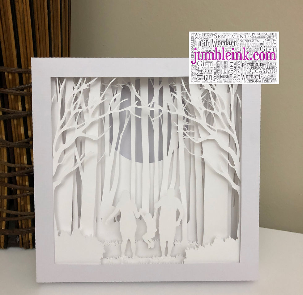 Thumbnail: €5.50 - Family in the Woods Swing - 3D Paper Cut Template Light Box SVG