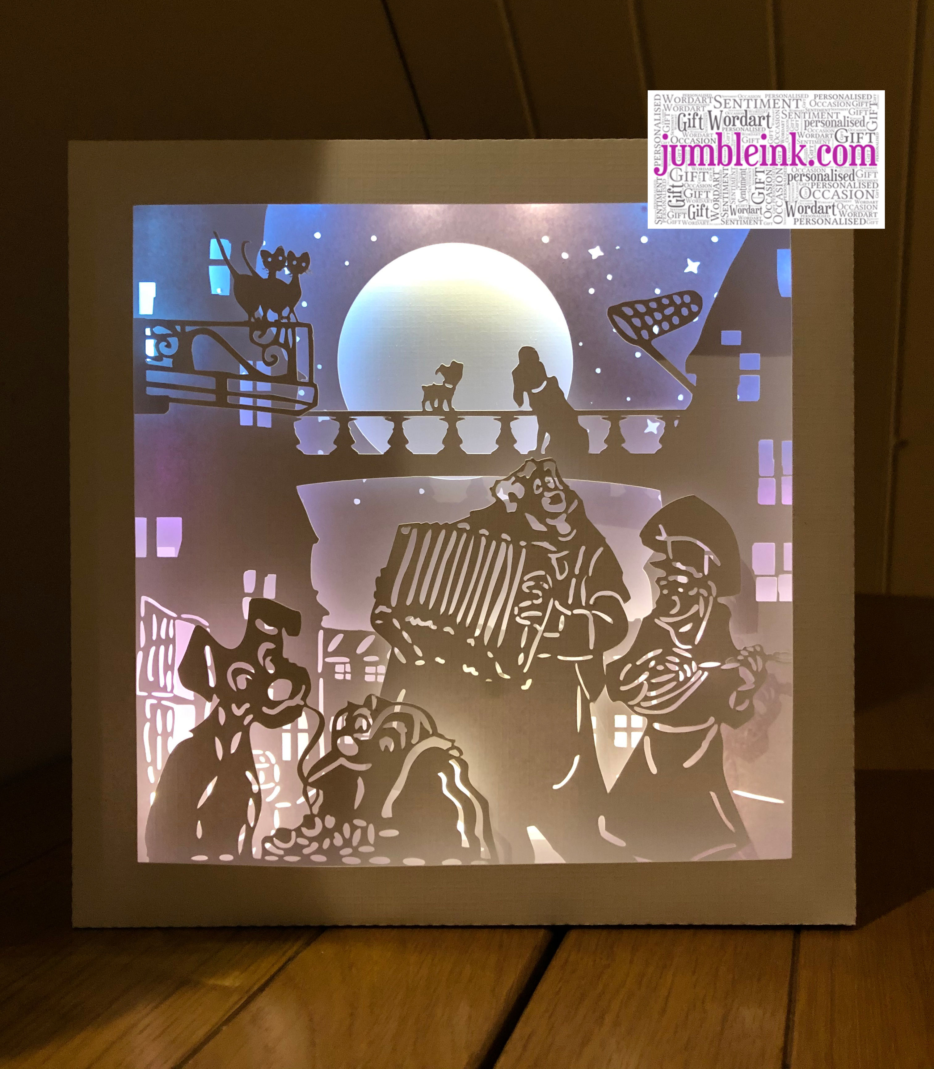 €5.50 - Lady and the Tramp - 3D Paper Cut Template Light Box SVG