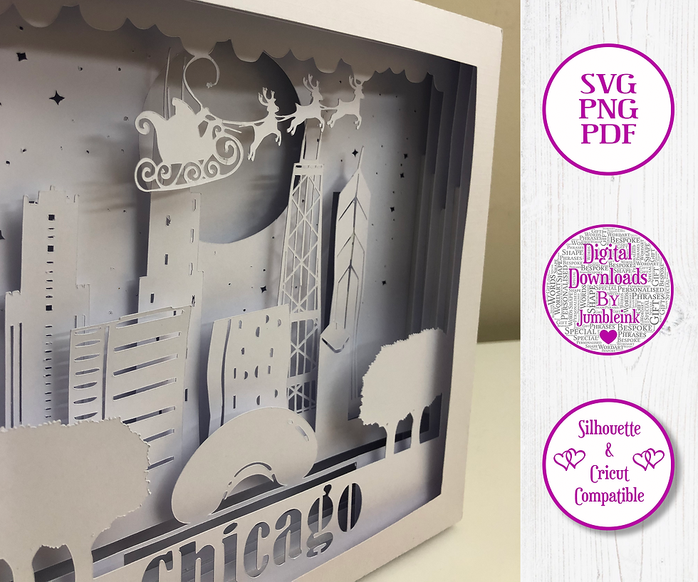 Thumbnail: €5.50 - Santa Over Chicago  - 3D Paper Cut Template Light Box SVG
