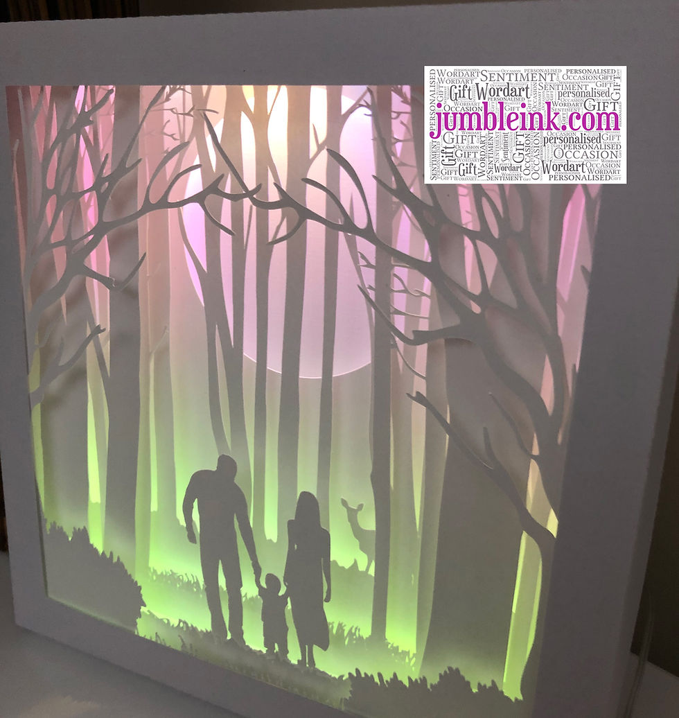 Thumbnail: €5.50 - Family in the Woods Child - 3D Paper Cut Template Light Box SVG