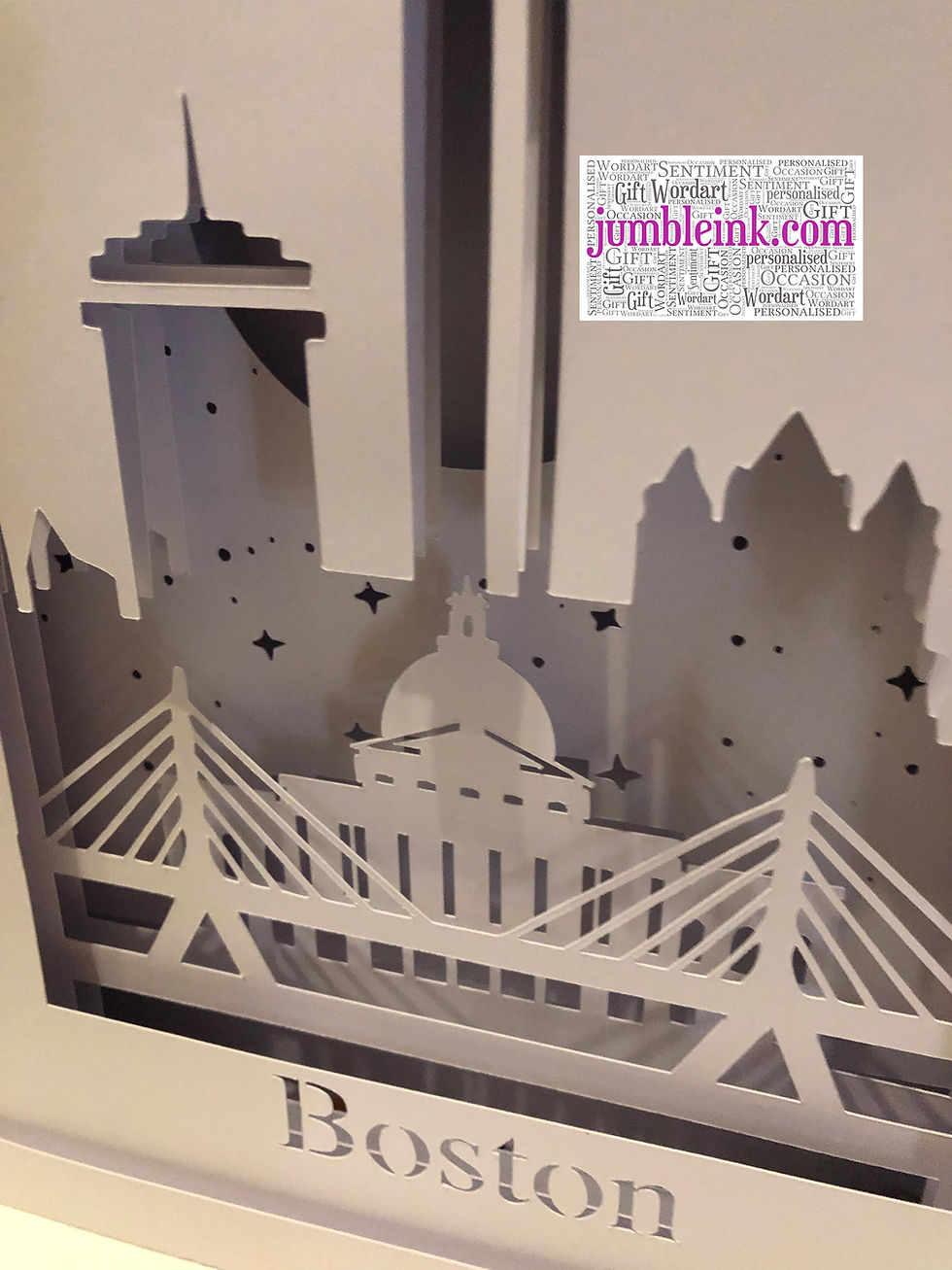 Thumbnail: €5.50 - Boston Skyline - 3D Paper Cut Template Light Box SVG